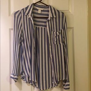 Blue and white striped button down